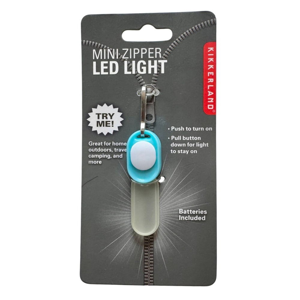 Kikkerland Mini‎ Zipper LED Light Turquoise FL45-A Travel Camping Keychain NIP